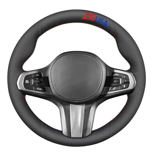 MEWANT Black Stitch on Steering Wheel Cover for BMW 5 Series