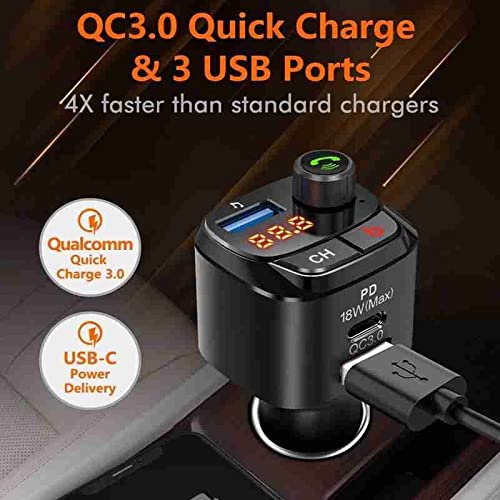 18W QC3.0 Type-C PD Car FM Charger with Hands-Free Calling