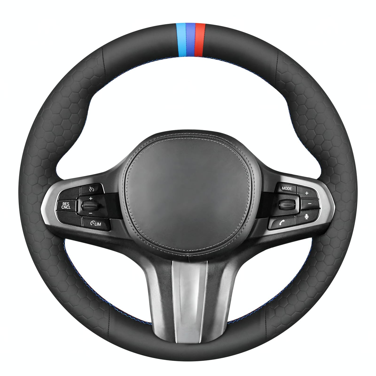 MEWANT Black Stitch on Steering Wheel Cover for BMW 5 Series
