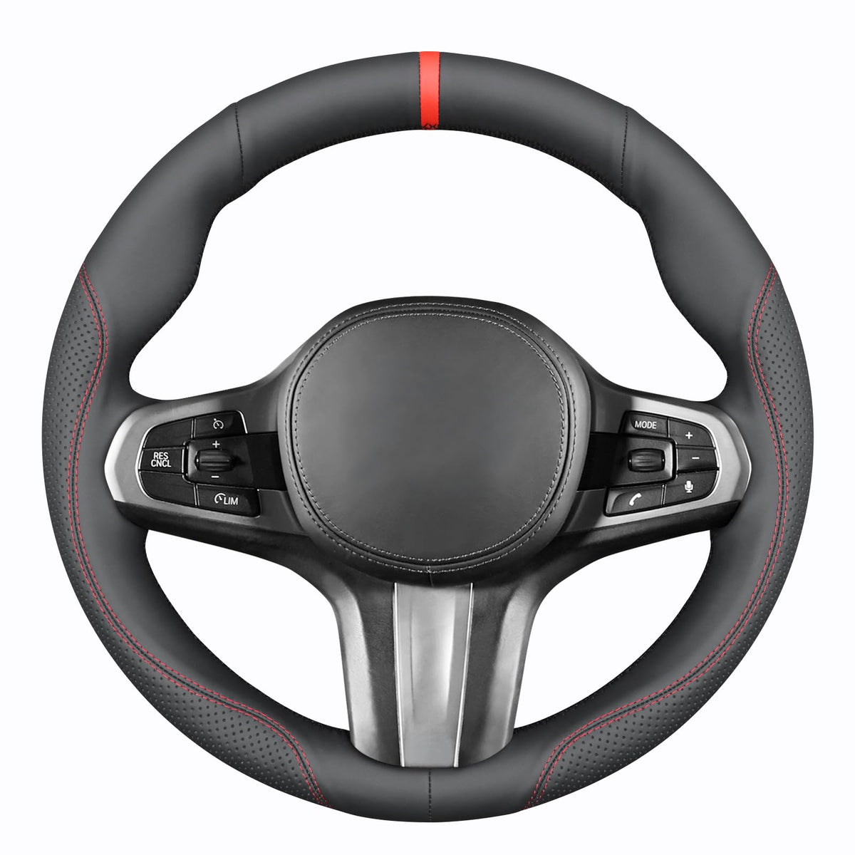MEWANT Black Stitch on Steering Wheel Cover for BMW 5 Series