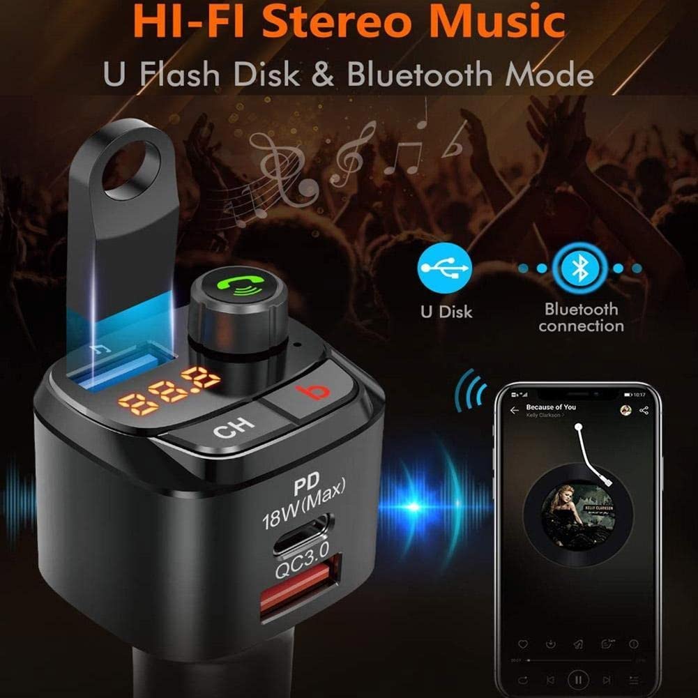 18W QC3.0 Type-C PD Car FM Charger with Hands-Free Calling