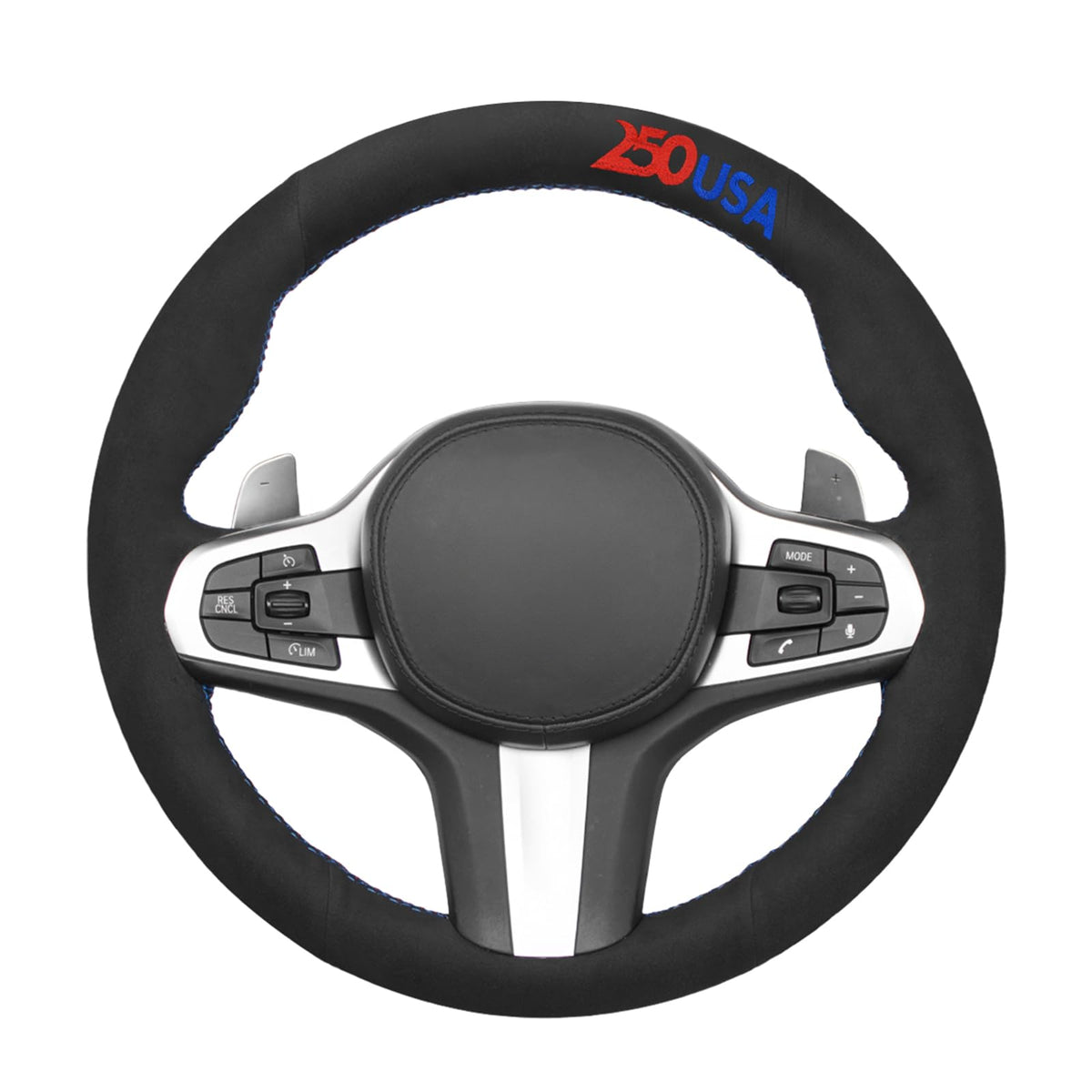 MEWANT Black Stitch on Steering Wheel Cover for BMW 5 Series