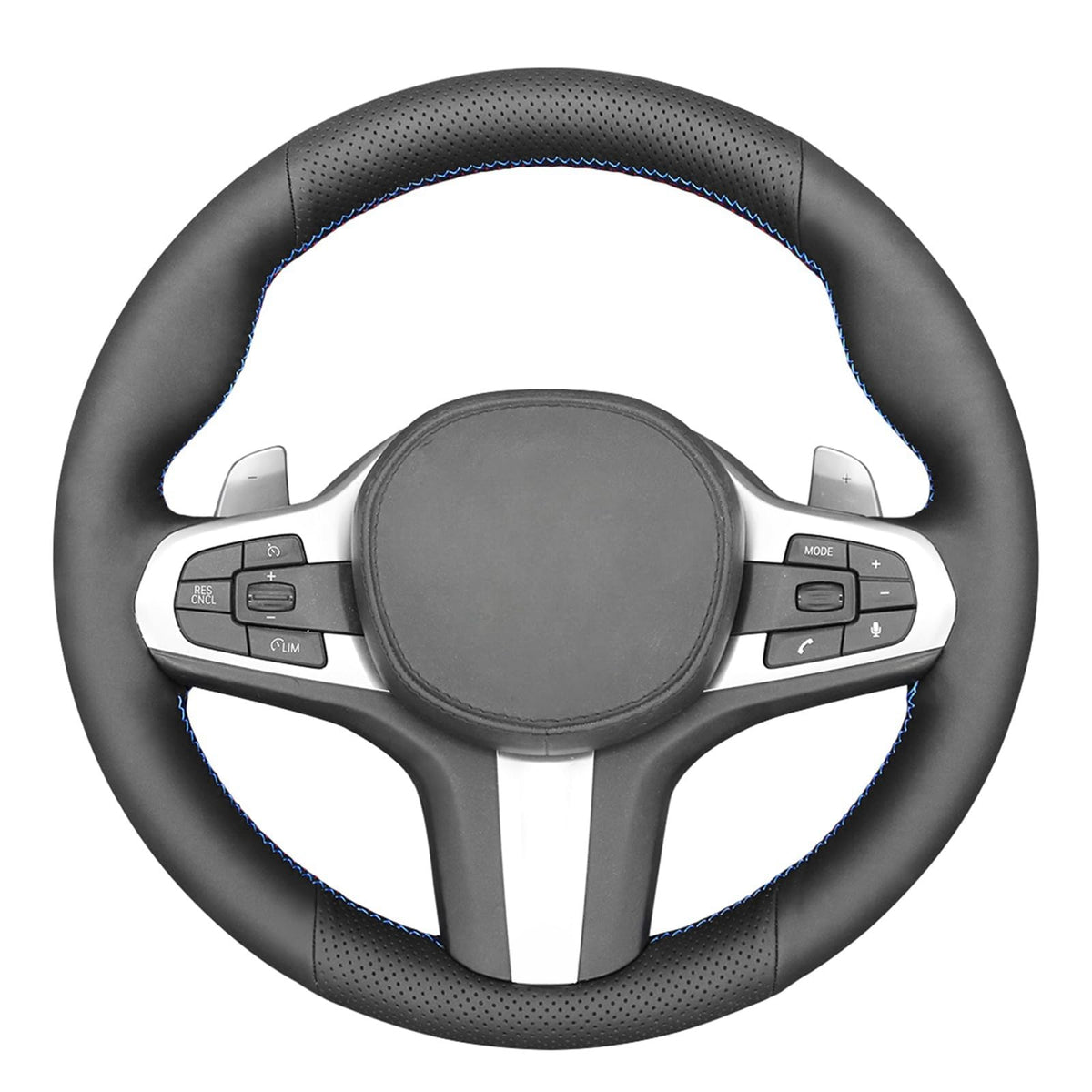 MEWANT Black Stitch on Steering Wheel Cover for BMW 5 Series