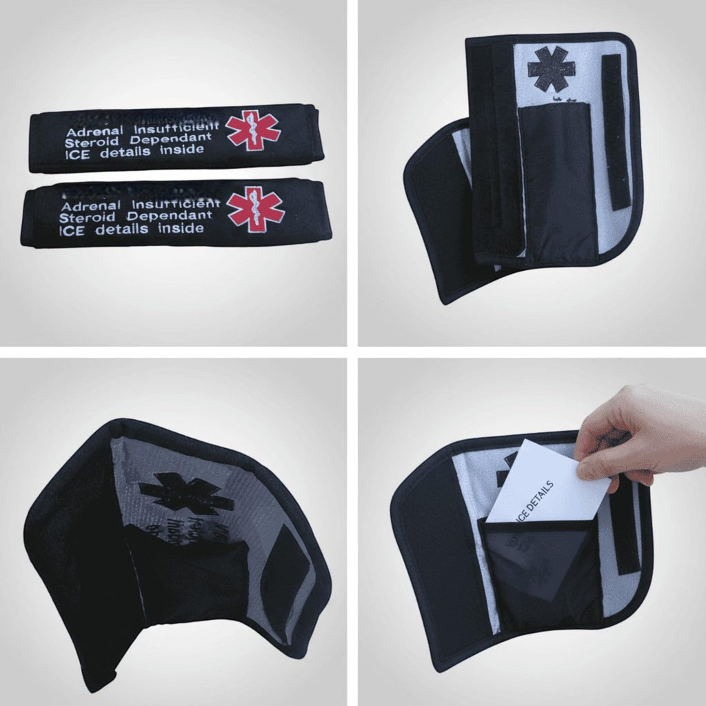 DoggiesWorld Personalised Medical Alert Seatbelt Cover Pair, Embroidered