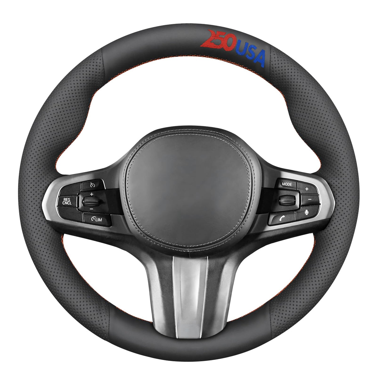 MEWANT Black Stitch on Steering Wheel Cover for BMW 5 Series