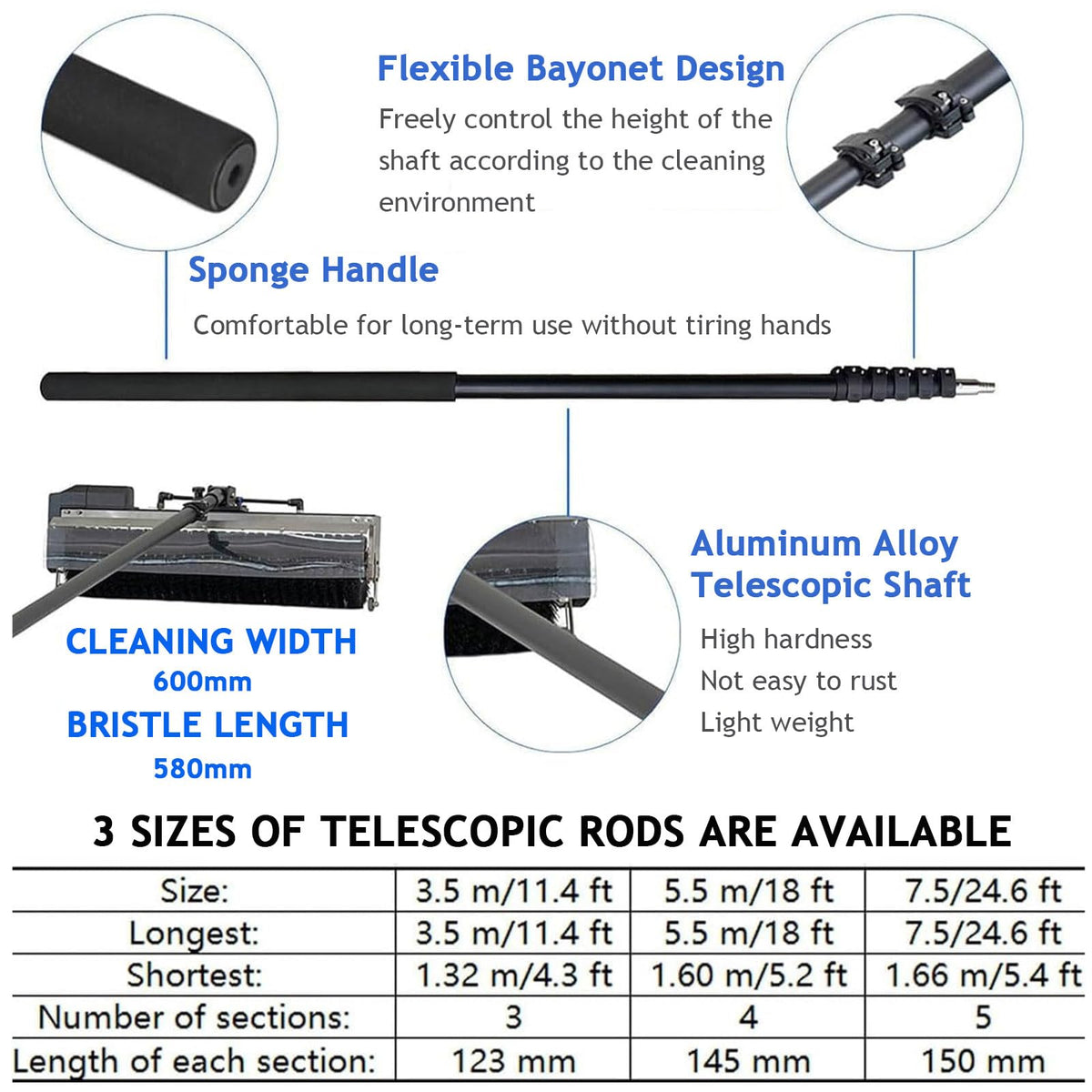Telescopic Solar Panel Cleaning Brush 3.5–7.5m