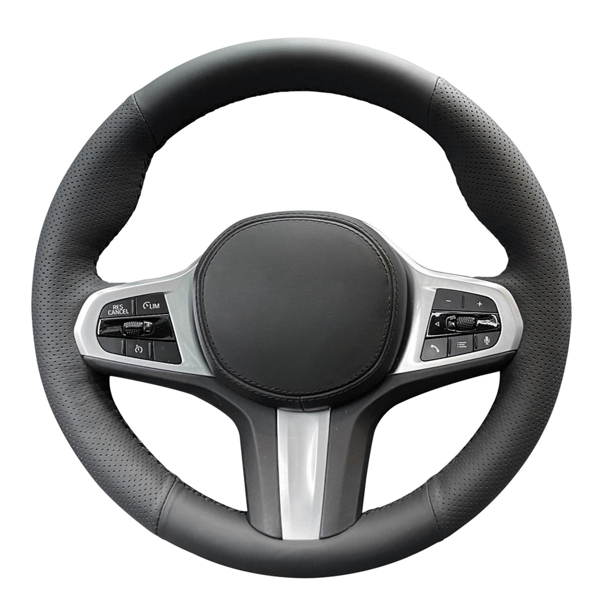 MEWANT Black Stitch on Steering Wheel Cover for BMW 5 Series