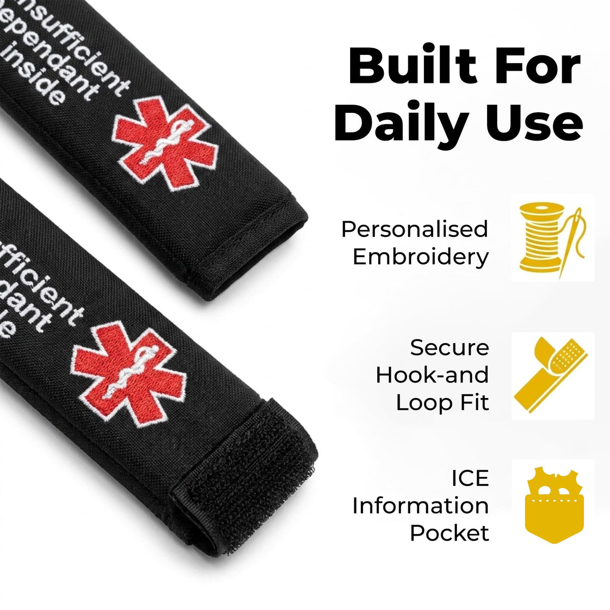 DoggiesWorld Personalised Medical Alert Seatbelt Cover Pair, Embroidered