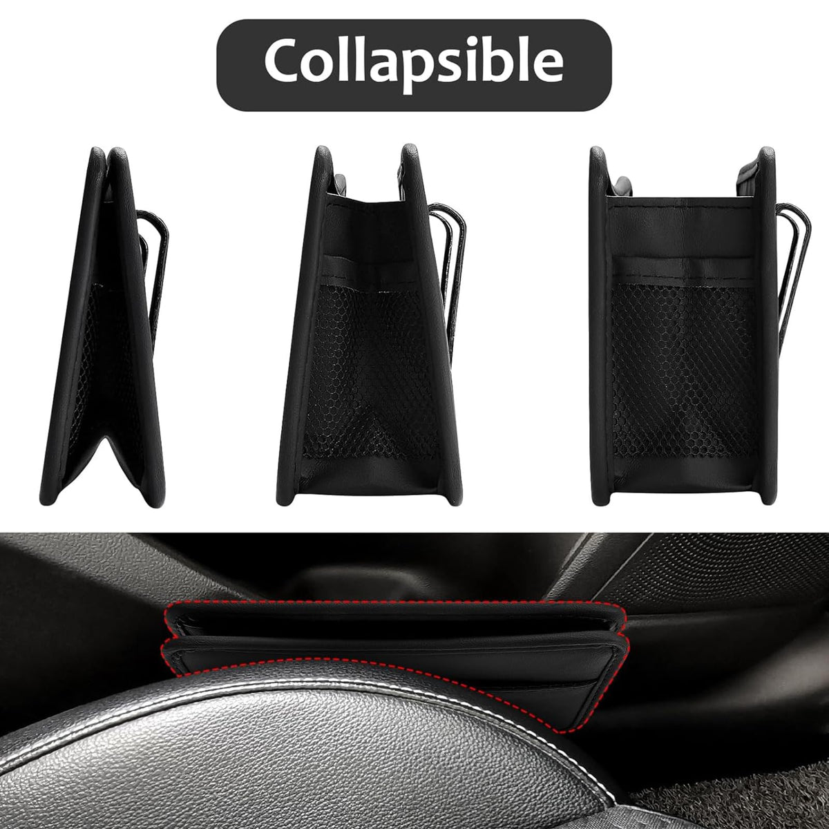 2-Pack Foldable Leather Car Trash Can