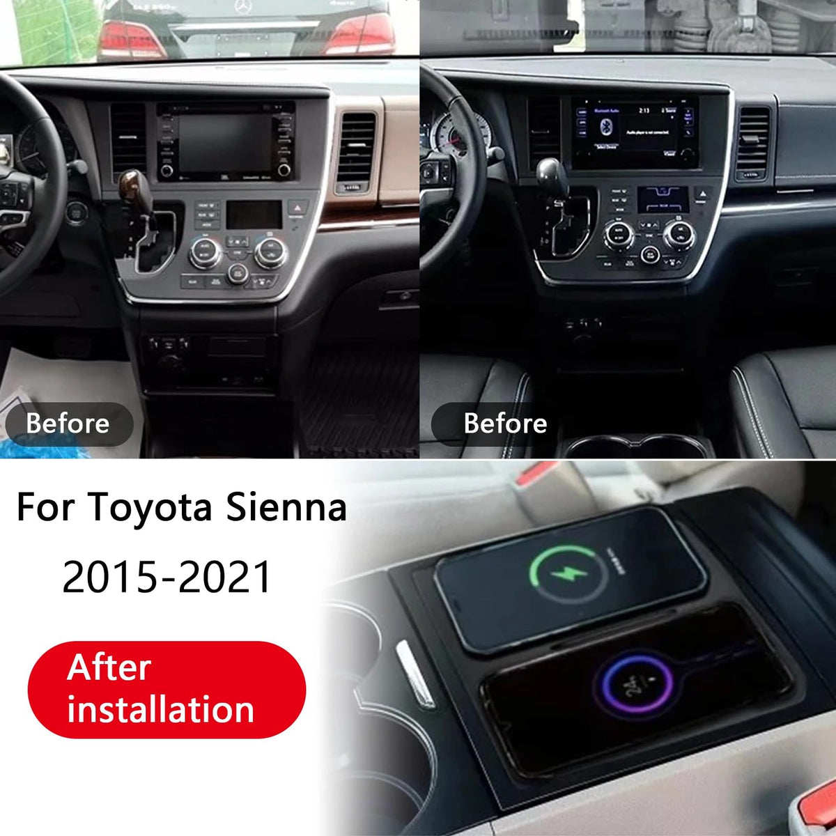 for Toyota Sienna 2015-2021 Car Center Console Phone Fast Wireless Charger Holder
