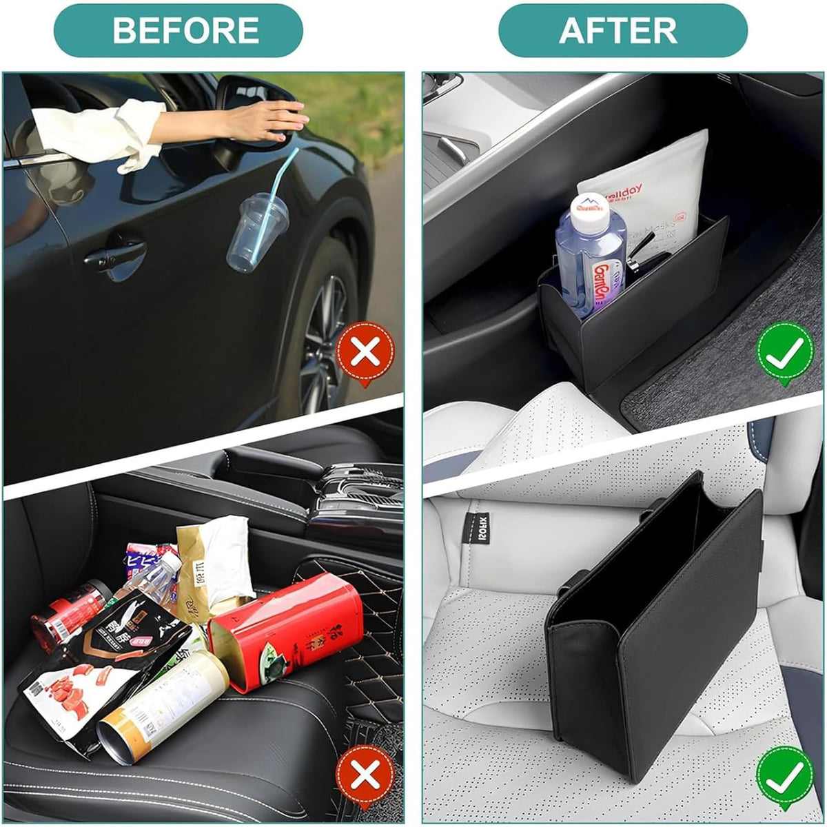 2-Pack Foldable Leather Car Trash Can