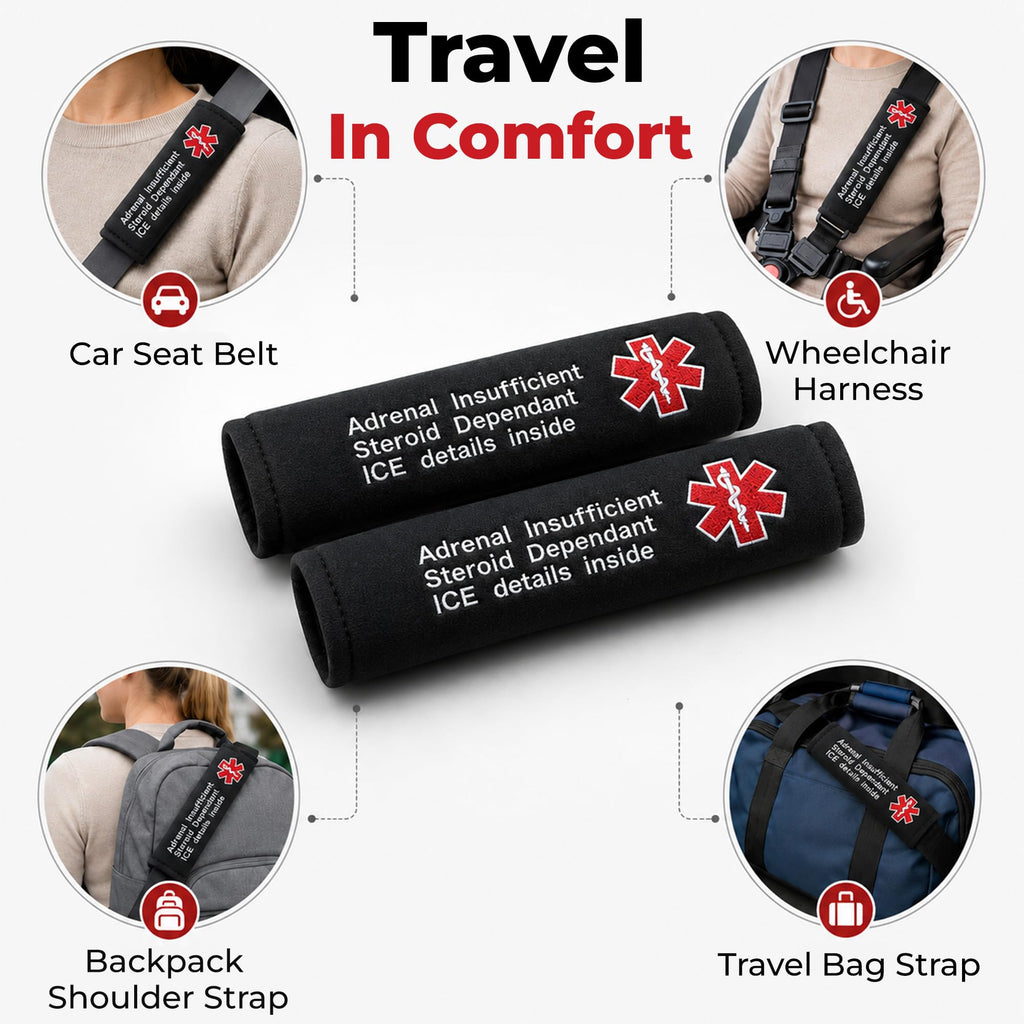 DoggiesWorld Personalised Medical Alert Seatbelt Cover Pair, Embroidered
