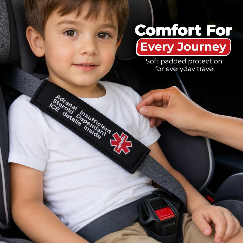 DoggiesWorld Personalised Medical Alert Seatbelt Cover Pair, Embroidered